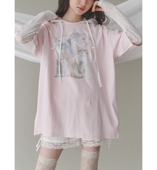merry jenny「cat ribbon big tee」|Tシャツ・カットソー|ピンク