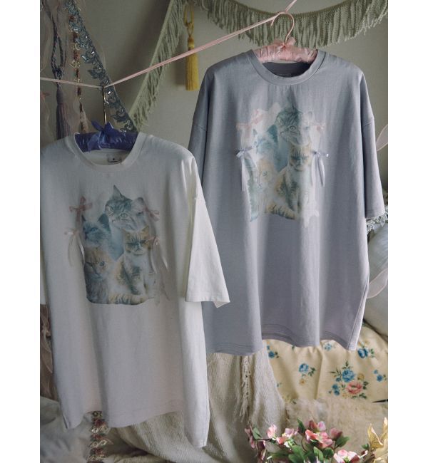 merry jenny「cat ribbon big tee」|Tシャツ・カットソー|ラベンダー