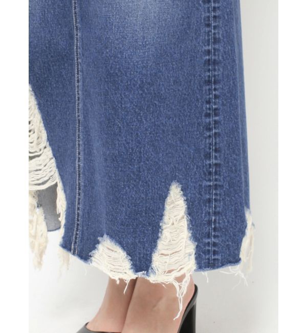 GYDA「HEM ダメージデザイン デニム ロングスカート」|スカート|