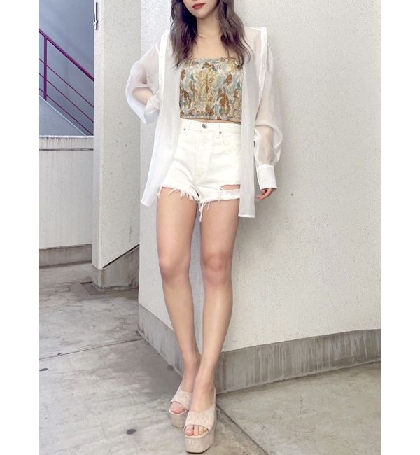 GYDA「ハイウエストダメージデニムショートパンツ」|デニム|