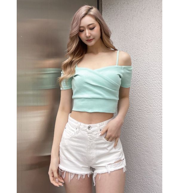 GYDA「ハイウエストダメージデニムショートパンツ」|デニム|