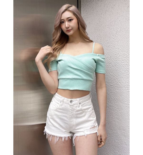 GYDA「ハイウエストダメージデニムショートパンツ」|デニム|