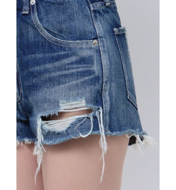 GYDA「ハイウエストダメージデニムショートパンツ」|デニム|