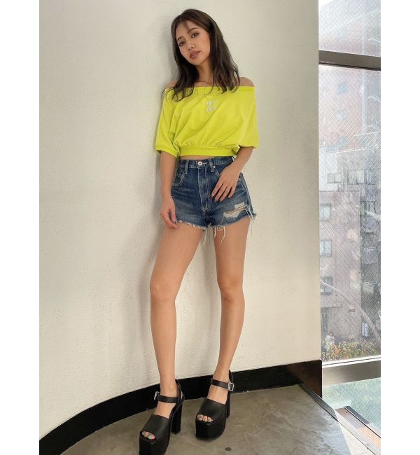 GYDA「ハイウエストダメージデニムショートパンツ」|デニム|