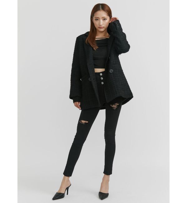 GYDA「ツイード中綿ダブルジャケットコート」|テーラードジャケット|