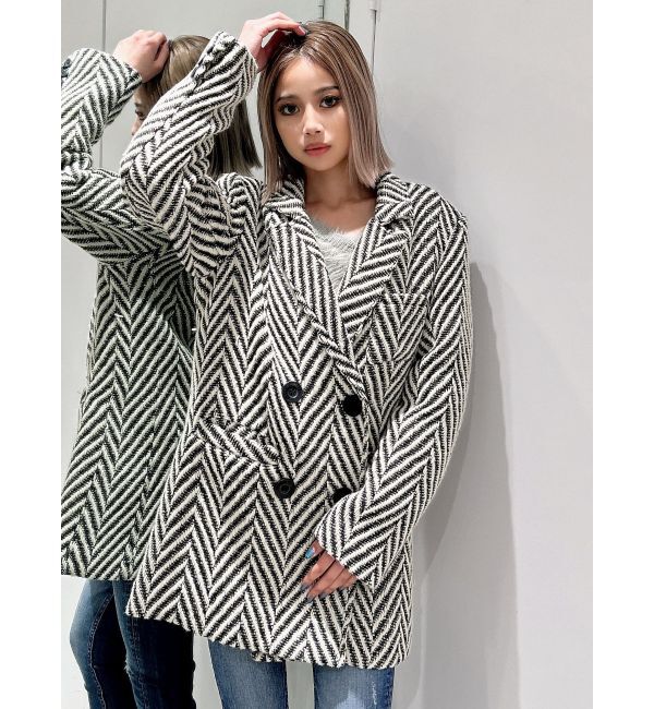 GYDA「ツイード中綿ダブルジャケットコート」|テーラードジャケット|