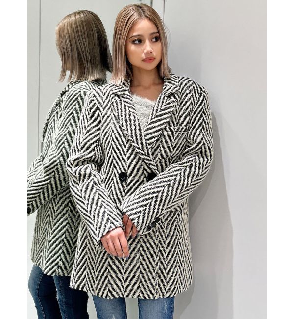 GYDA「ツイード中綿ダブルジャケットコート」|テーラードジャケット|