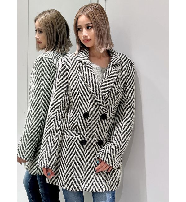 GYDA「ツイード中綿ダブルジャケットコート」|テーラードジャケット|