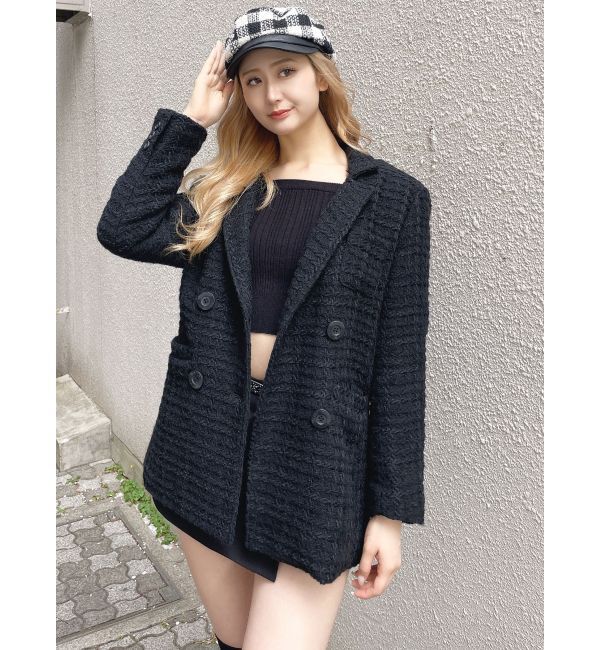 GYDA「ツイード中綿ダブルジャケットコート」|テーラードジャケット|