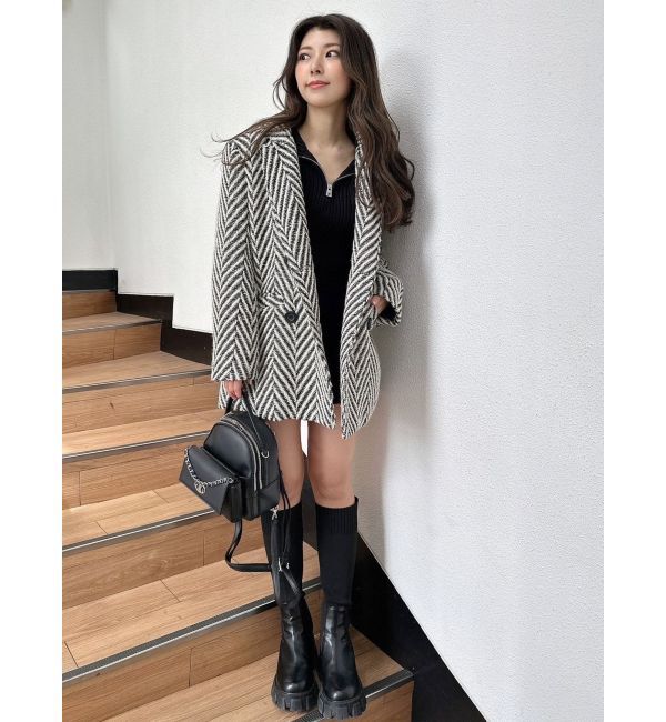 GYDA「ツイード中綿ダブルジャケットコート」|テーラードジャケット|