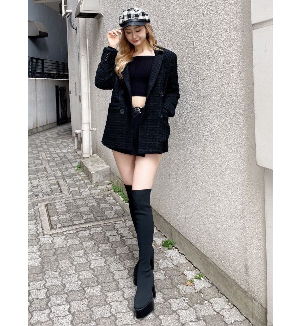 GYDA「ツイード中綿ダブルジャケットコート」|テーラードジャケット|