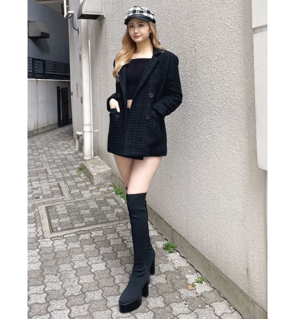 GYDA「ツイード中綿ダブルジャケットコート」|テーラードジャケット|