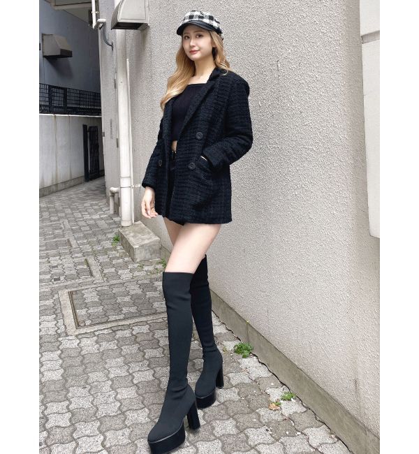 GYDA「ツイード中綿ダブルジャケットコート」|テーラードジャケット|
