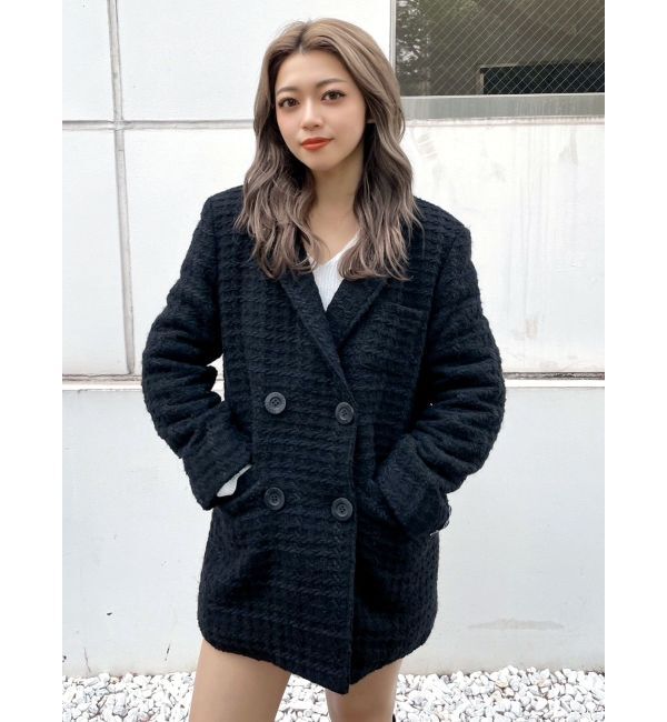 GYDA「ツイード中綿ダブルジャケットコート」|テーラードジャケット|