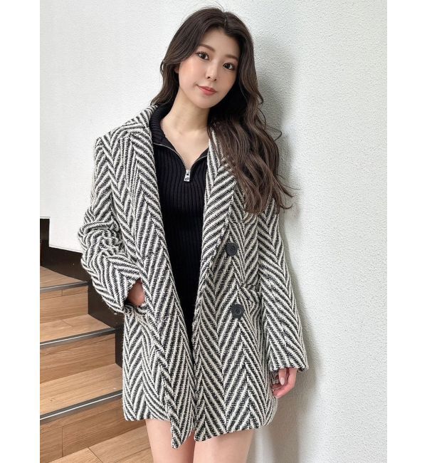 GYDA「ツイード中綿ダブルジャケットコート」|テーラードジャケット|ミックス