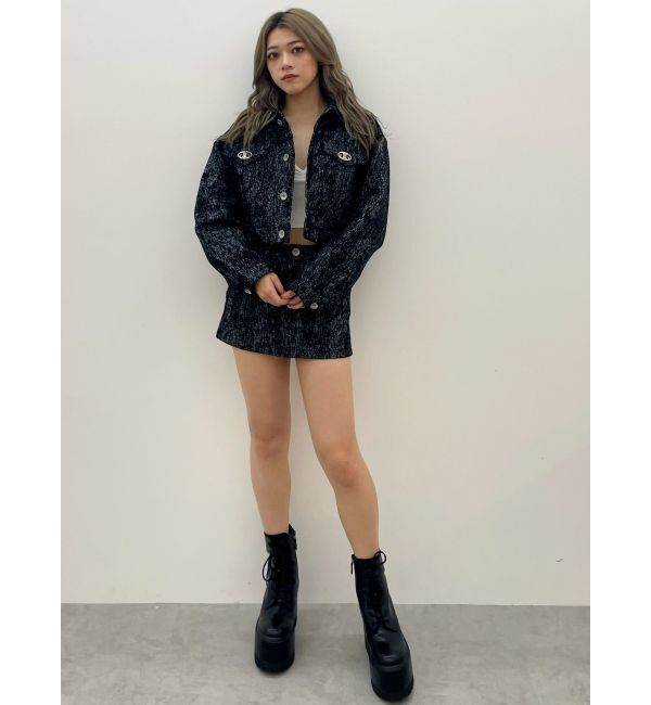 GYDA「Symmetry GYDAデニムライクジャカードショートジャケット【SETUP着用可】」|デニムジャケット|