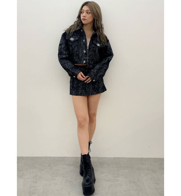 GYDA「Symmetry GYDAデニムライクジャカードショートジャケット【SETUP着用可】」|デニムジャケット|