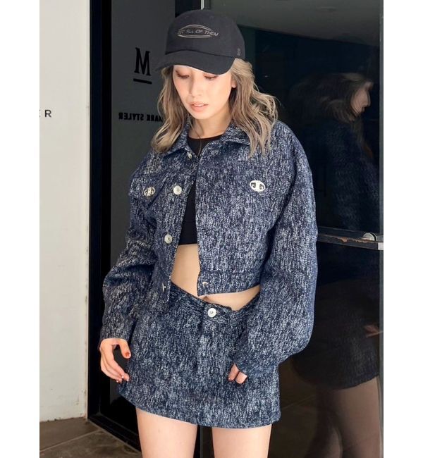 GYDA「Symmetry GYDAデニムライクジャカードショートジャケット【SETUP着用可】」|デニムジャケット|