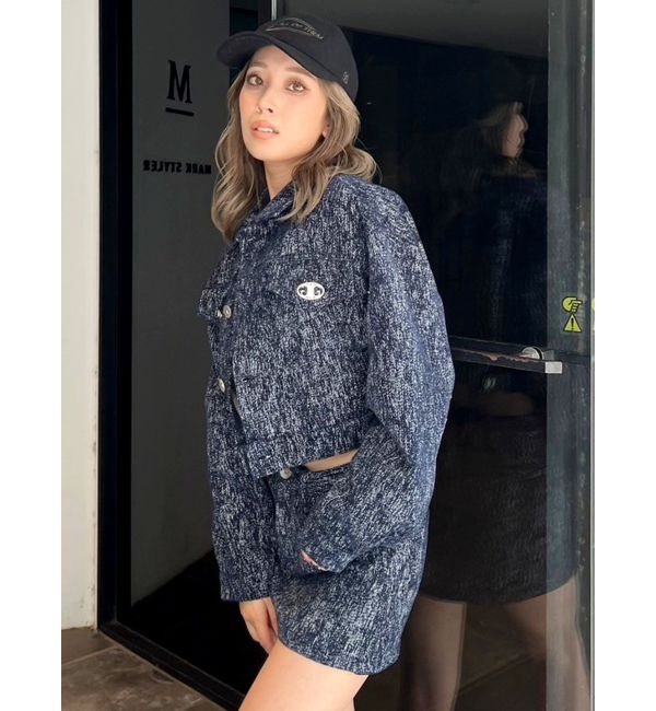 GYDA「Symmetry GYDAデニムライクジャカードショートジャケット【SETUP着用可】」|デニムジャケット|