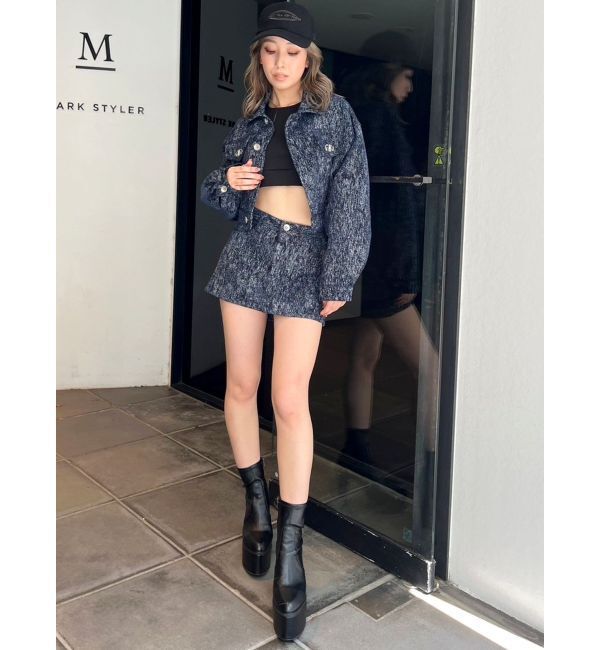 GYDA「Symmetry GYDAデニムライクジャカードショートジャケット【SETUP着用可】」|デニムジャケット|