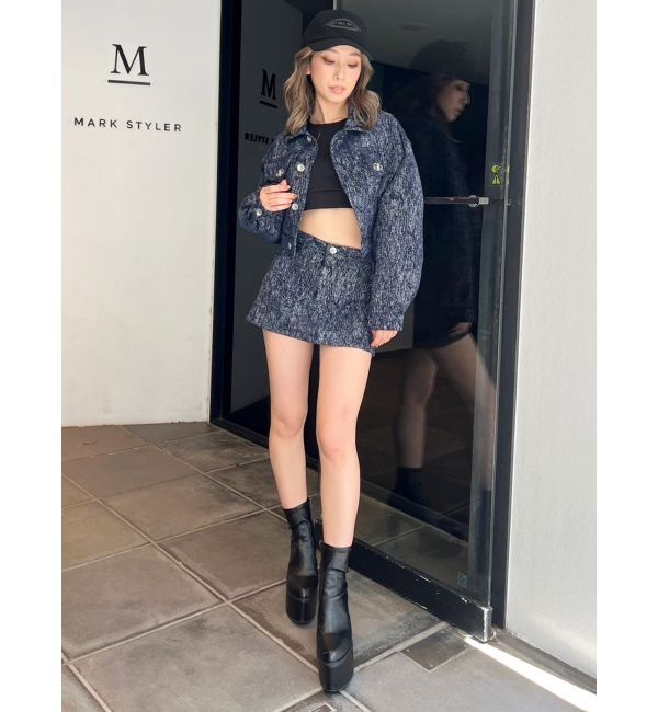 GYDA「Symmetry GYDAデニムライクジャカードショートジャケット【SETUP着用可】」|デニムジャケット|