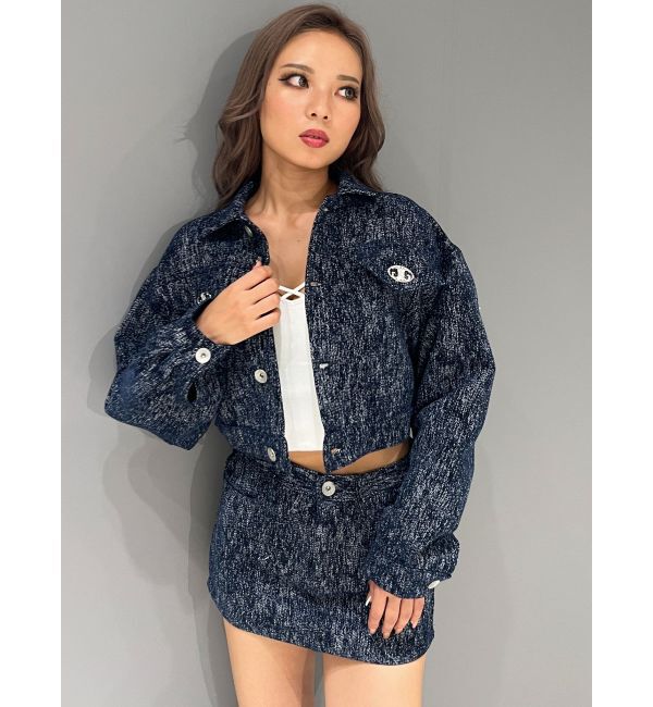 GYDA「Symmetry GYDAデニムライクジャカードショートジャケット【SETUP着用可】」|デニムジャケット|