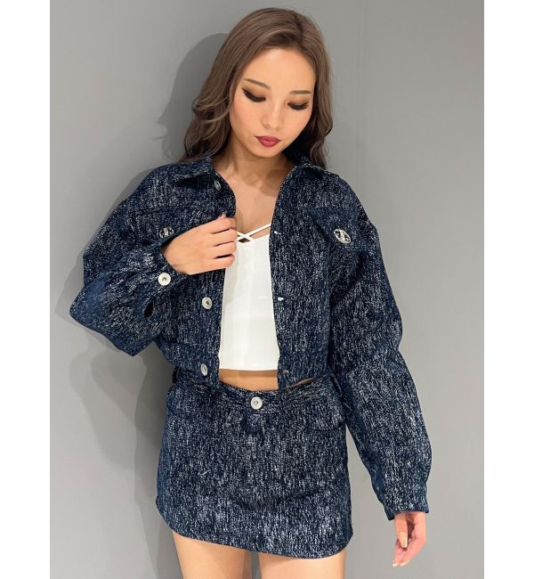 GYDA「Symmetry GYDAデニムライクジャカードショートジャケット【SETUP着用可】」|デニムジャケット|