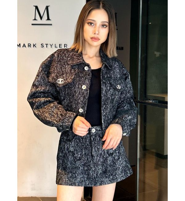 GYDA「Symmetry GYDAデニムライクジャカードショートジャケット【SETUP着用可】」|デニムジャケット|