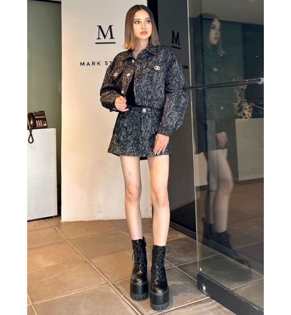 GYDA「Symmetry GYDAデニムライクジャカードショートジャケット【SETUP着用可】」|デニムジャケット|