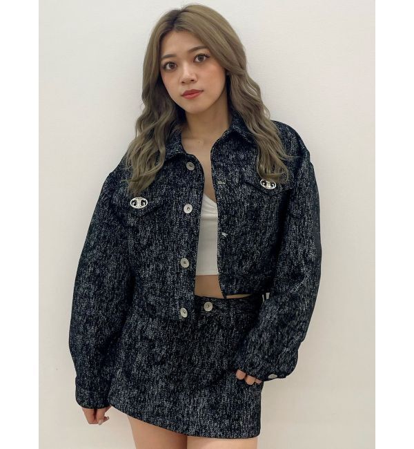 GYDA「Symmetry GYDAデニムライクジャカードショートジャケット【SETUP着用可】」|デニムジャケット|