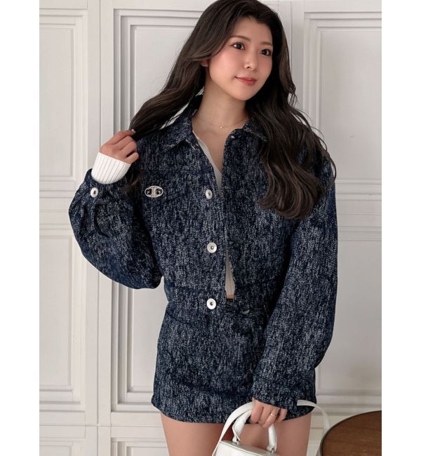 GYDA「Symmetry GYDAデニムライクジャカードショートジャケット【SETUP着用可】」|デニムジャケット|ブルー