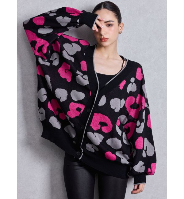 GYDA「ラメGレオパードハイゲージニットカーディガン」|カーディガン|ブラック