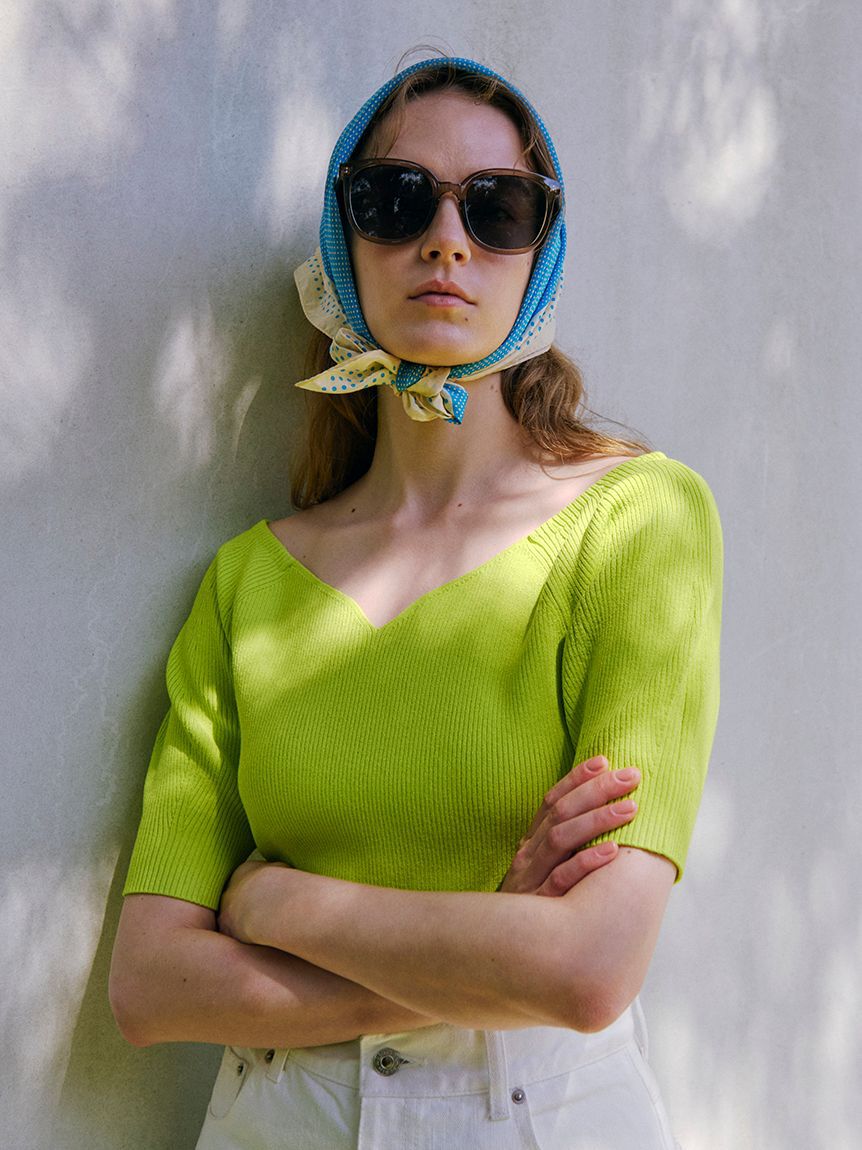 Mila Owen「デコルテ構築パフスリーブニットプルオーバー」|Tシャツ・カットソー|