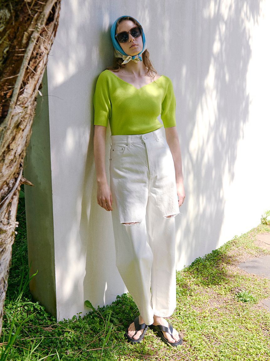 Mila Owen「デコルテ構築パフスリーブニットプルオーバー」|Tシャツ・カットソー|