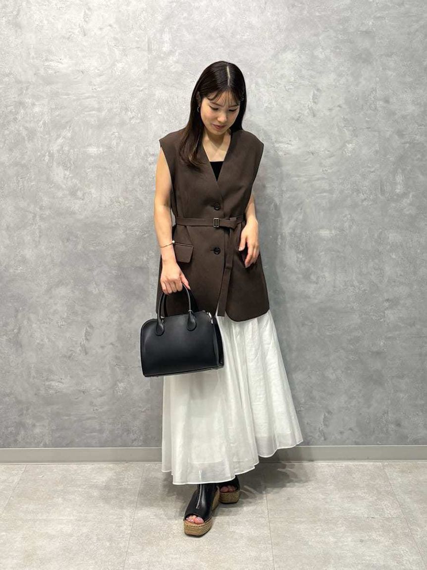 Mila Owen「共ベルト付きオーバーサイズノーカラーベスト」|ダウンベスト・ベスト|