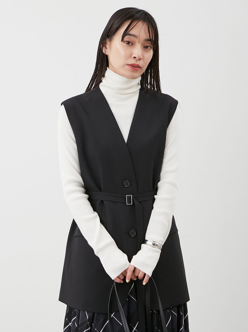 Mila Owen「共ベルト付きオーバーサイズノーカラーベスト」|ダウンベスト・ベスト|