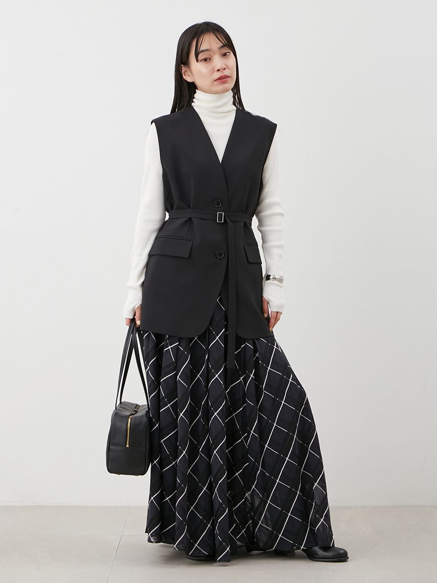 Mila Owen「共ベルト付きオーバーサイズノーカラーベスト」|ダウンベスト・ベスト|