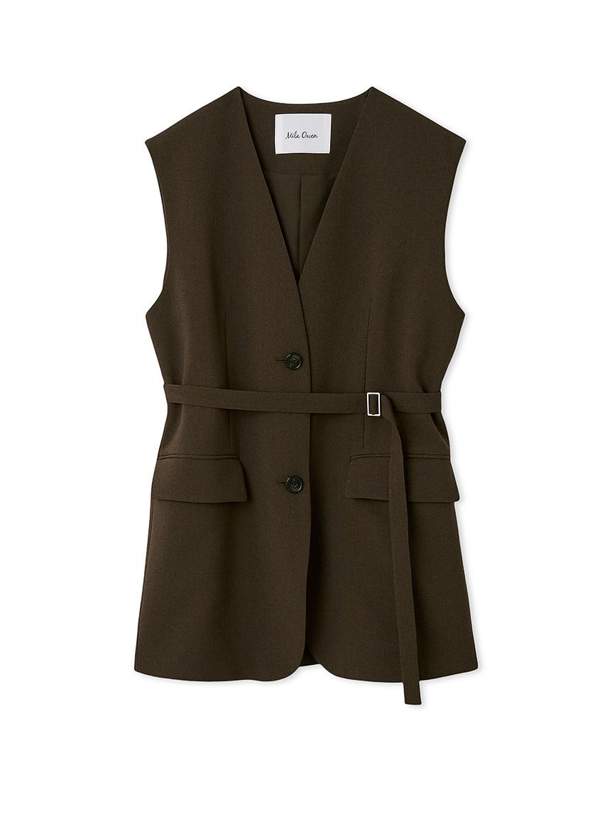 Mila Owen「共ベルト付きオーバーサイズノーカラーベスト」|ダウンベスト・ベスト|