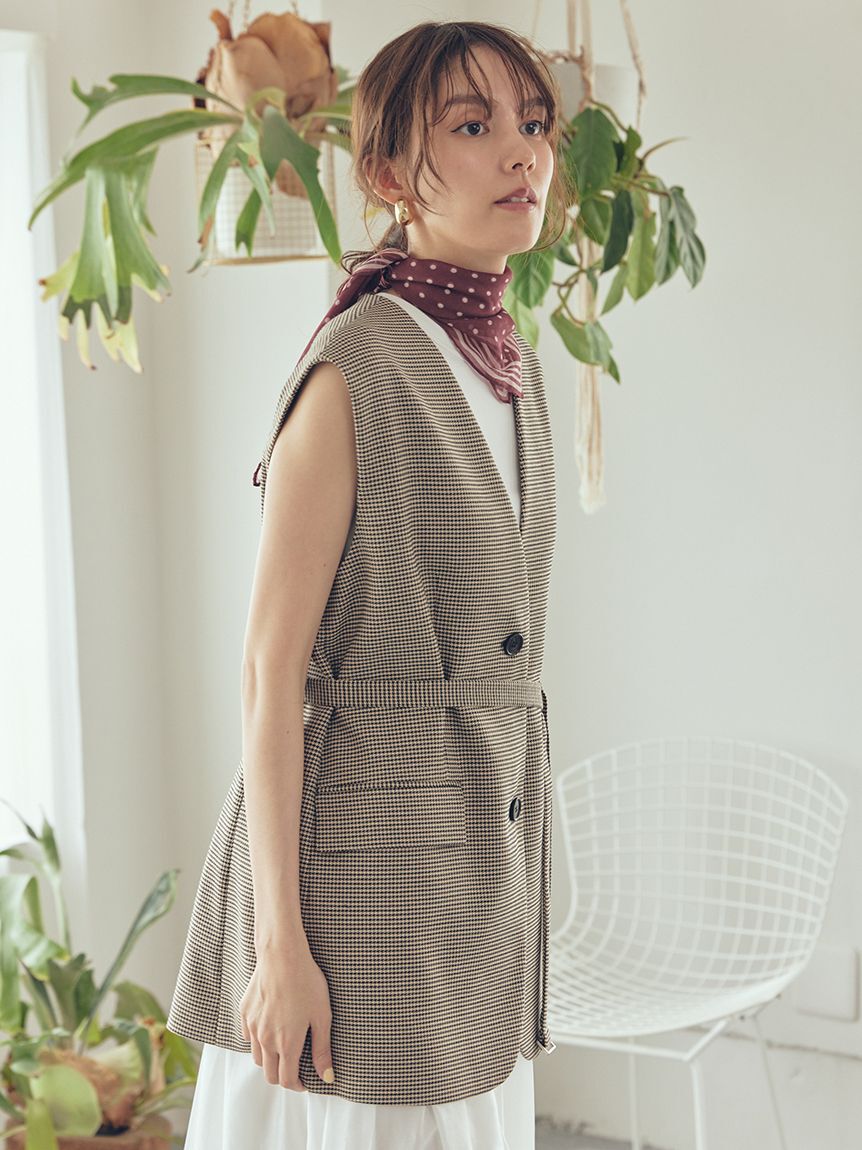 Mila Owen「共ベルト付きオーバーサイズノーカラーベスト」|ダウンベスト・ベスト|