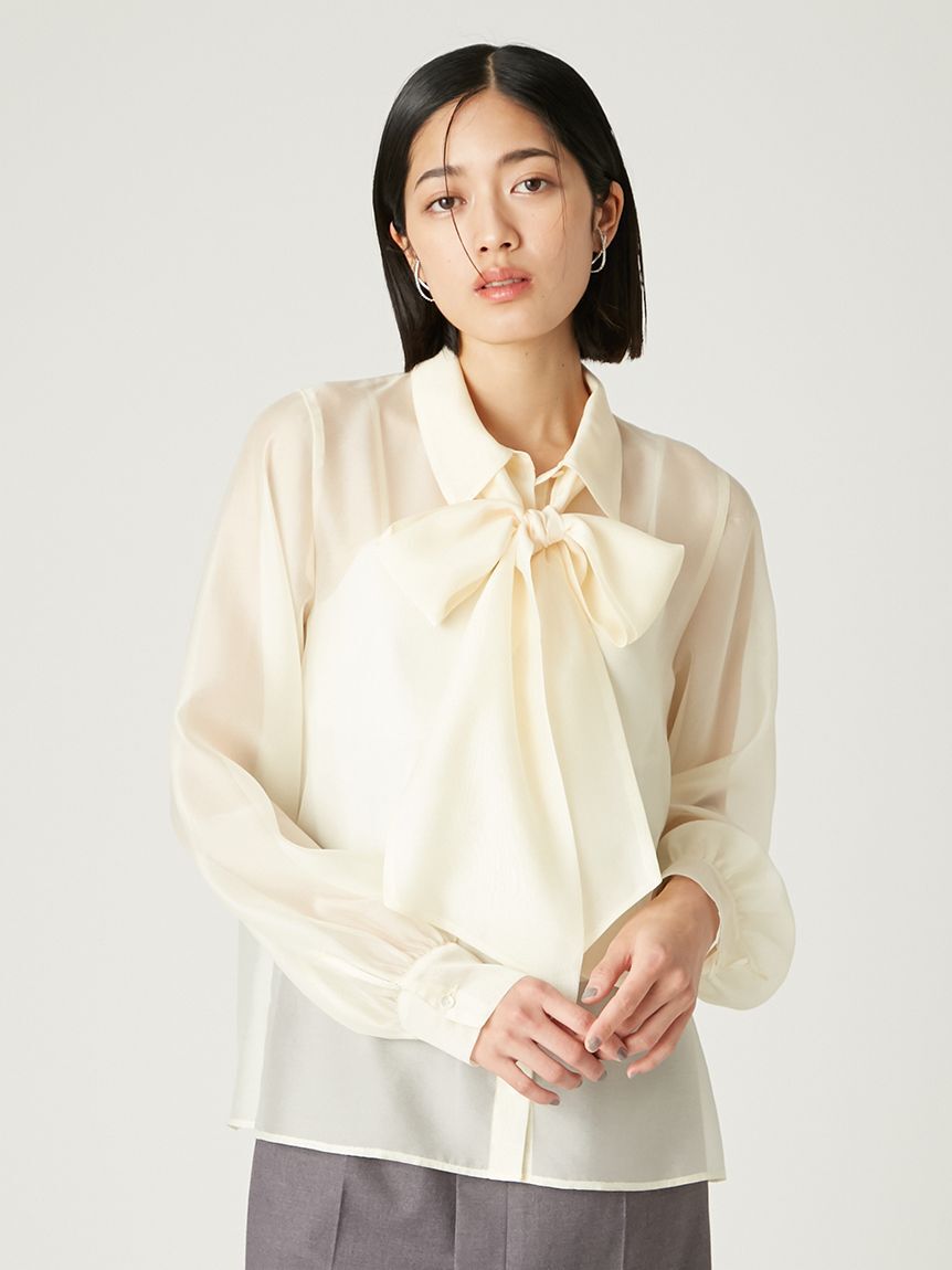 FRAY I.D「ボウタイ付きシアーシャツ／ウォッシャブル」|シャツ・ブラウス|