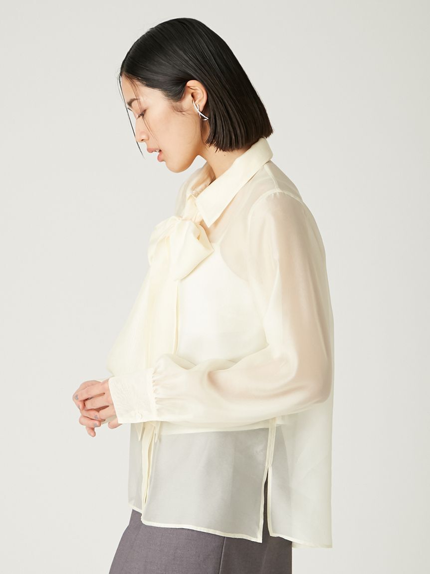 FRAY I.D「ボウタイ付きシアーシャツ／ウォッシャブル」|シャツ・ブラウス|