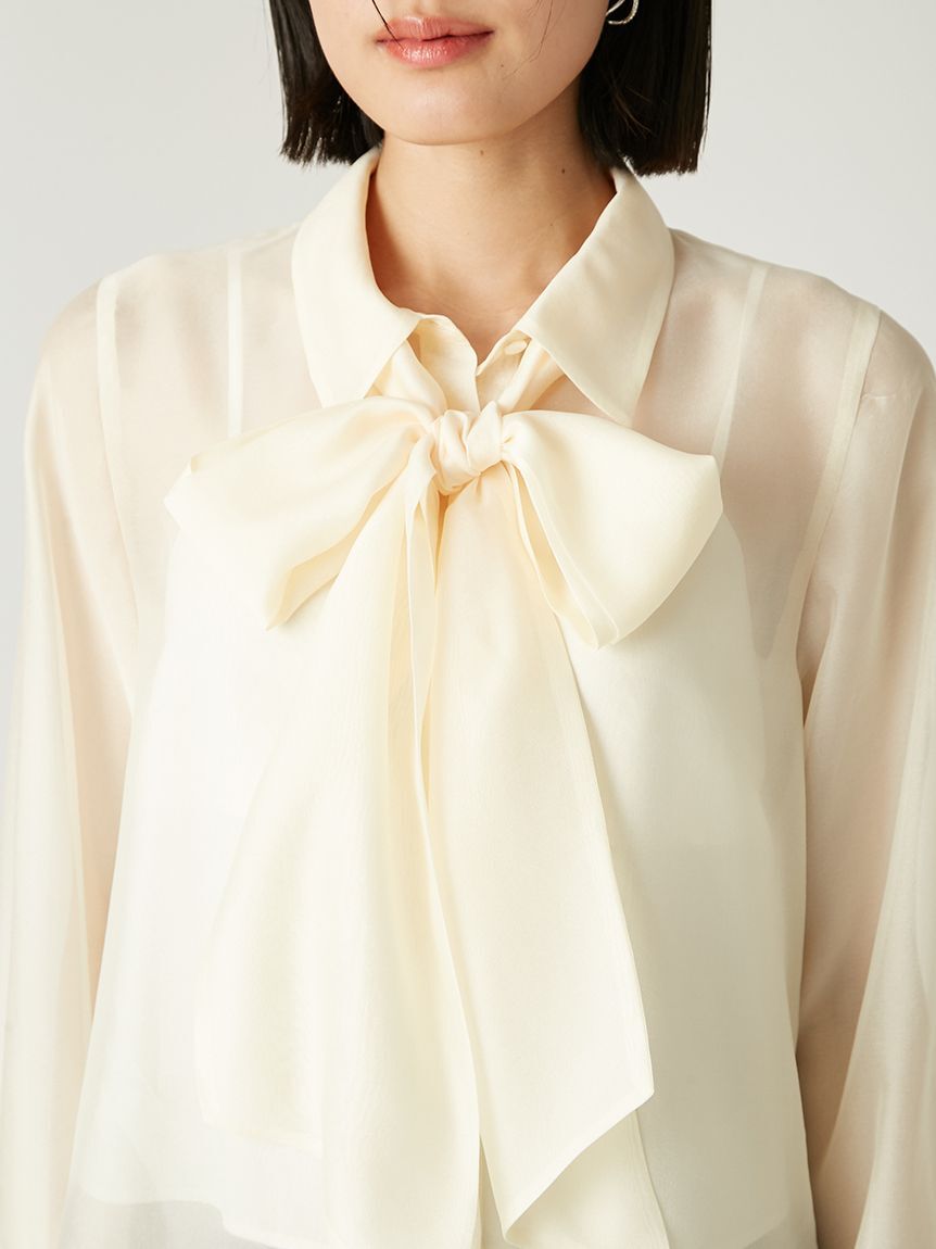 FRAY I.D「ボウタイ付きシアーシャツ／ウォッシャブル」|シャツ・ブラウス|