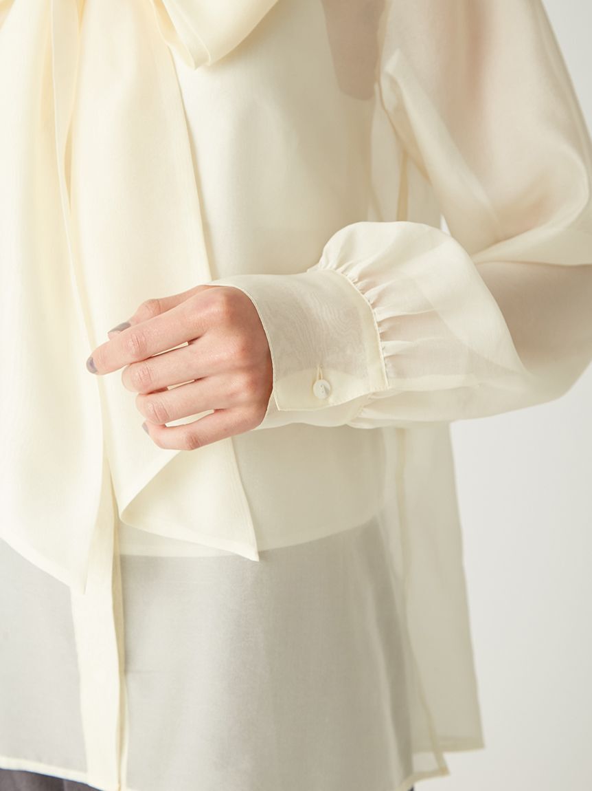 FRAY I.D「ボウタイ付きシアーシャツ／ウォッシャブル」|シャツ・ブラウス|