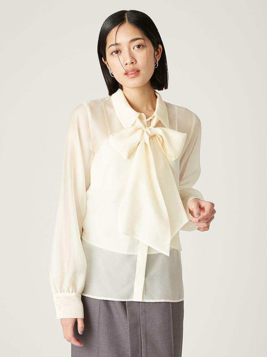 FRAY I.D「ボウタイ付きシアーシャツ／ウォッシャブル」|シャツ・ブラウス|