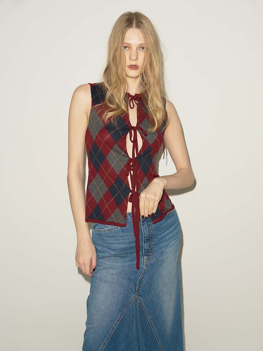 styling/「アーガイル2WAYリボンニットトップス」|ニット・セーター|RED
