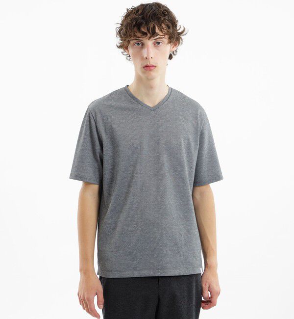MACKINTOSH PHILOSOPHY「テーラードジャージー Vネック半袖Tシャツ 麻混サーフニット」|Tシャツ・カットソー|チャコールグレー