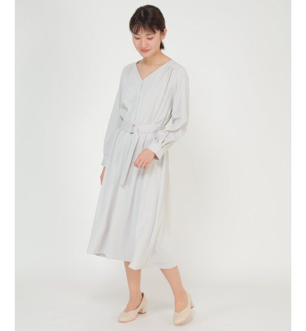 IKKA LOUNGE「ウエストベルトフレアワンピース」|ドレス|ベージュ1