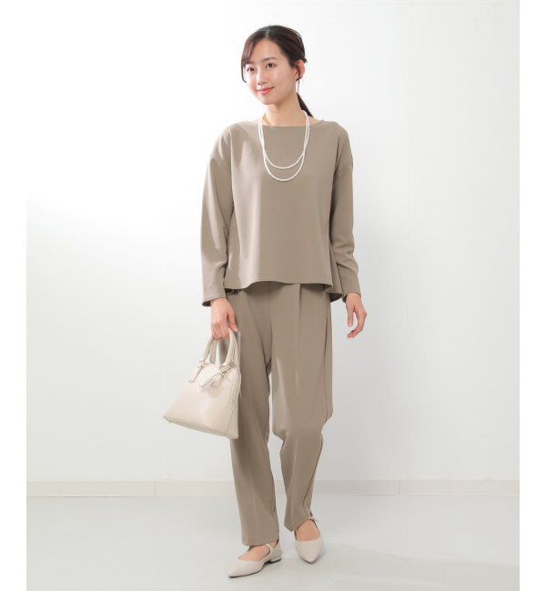 IKKA LOUNGE「ストレッチ長袖セットアップ」|ワンピース|ベージュ