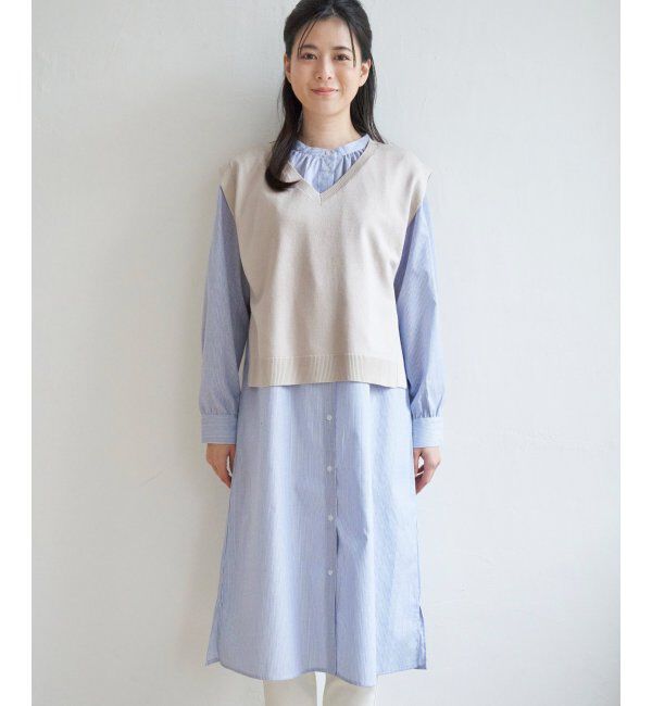 ikka「【2点セット】ニットベストシャツワンピセット」|ワンピース|
