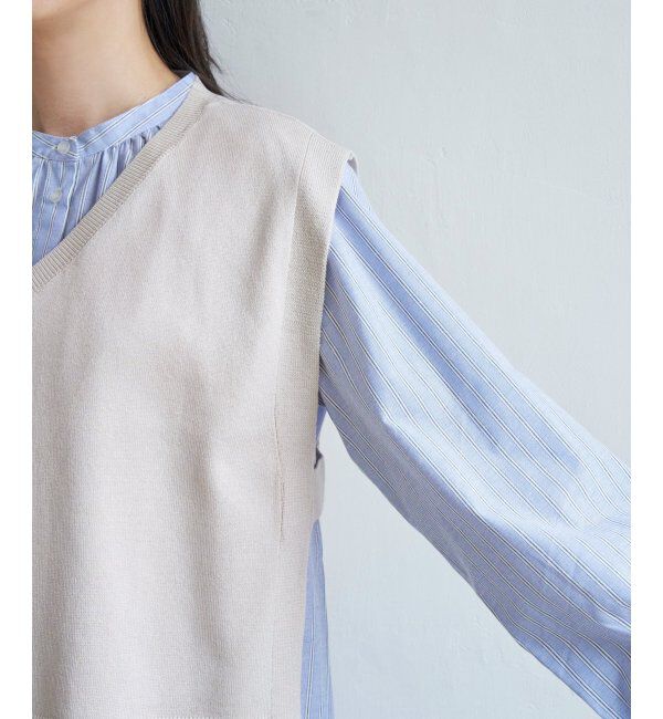 ikka「【2点セット】ニットベストシャツワンピセット」|ワンピース|